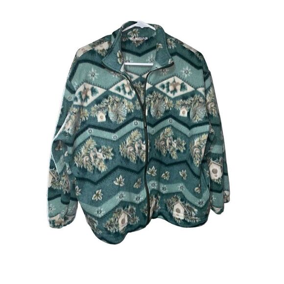 Vintage 1990s Teddi Floral Tree Print Full Zip Fleece Sweater / Sportswear / 90s - Picture 1 of 5